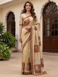 Amazing Beige Floral Printed Silk Daily Wear Saree With Blouse