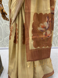 Amazing Beige Floral Printed Silk Daily Wear Saree With Blouse