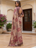 Sparkling Light Brown Floral Printed Silk Festive Wear Saree With Blouse
