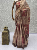 Sparkling Light Brown Floral Printed Silk Festive Wear Saree With Blouse