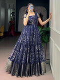 Artistic Navy Blue Bandhej Printed Cotton Festive Wear Gown
