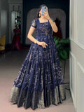 Artistic Navy Blue Bandhej Printed Cotton Festive Wear Gown
