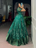 Wonderful Green Bandhej Printed Cotton Festive Wear Gown