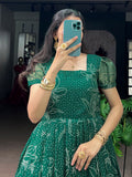 Wonderful Green Bandhej Printed Cotton Festive Wear Gown