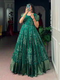Wonderful Green Bandhej Printed Cotton Festive Wear Gown