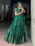 Wonderful Green Bandhej Printed Cotton Festive Wear Gown