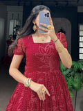 Fabulous Red Bandhej Printed Cotton Festive Wear Gown