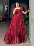 Fabulous Red Bandhej Printed Cotton Festive Wear Gown