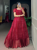 Fabulous Red Bandhej Printed Cotton Festive Wear Gown