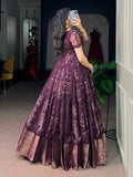 Majestic Wine Bandhej Printed Cotton Festive Wear Gown
