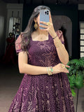 Majestic Wine Bandhej Printed Cotton Festive Wear Gown