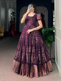 Majestic Wine Bandhej Printed Cotton Festive Wear Gown