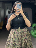 Stunning Black Printed Chanderi Festival Wear Gown With Koti