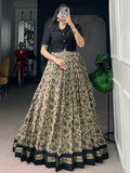 Stunning Black Printed Chanderi Festival Wear Gown With Koti