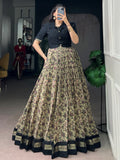 Stunning Black Printed Chanderi Festival Wear Gown With Koti