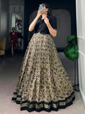 Stunning Black Printed Chanderi Festival Wear Gown With Koti