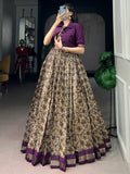 Charming Purple Printed Chanderi Festival Wear Gown With Koti