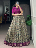 Captivating Wine Printed Chanderi Festival Wear Gown With Koti