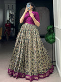 Captivating Wine Printed Chanderi Festival Wear Gown With Koti