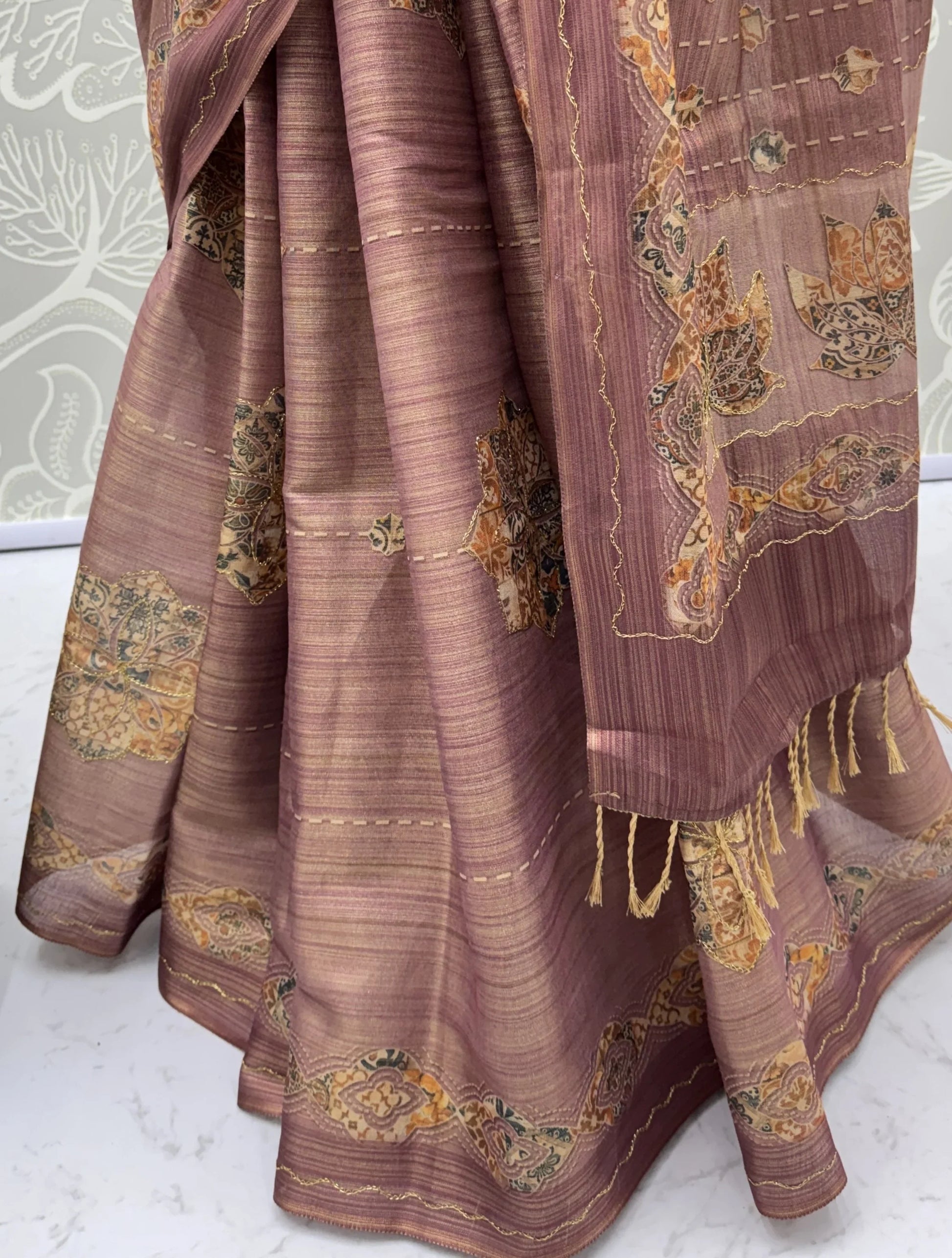 Charming Dusty Pink Dori Work Silk Casual Wear Saree With Dupatta
