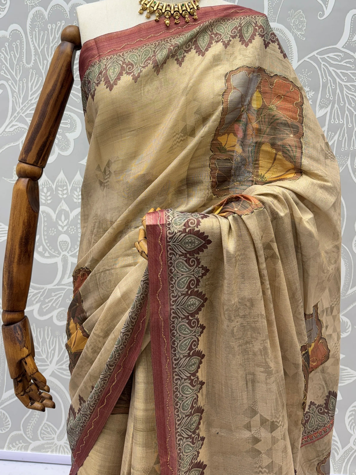 Fabulous Beige Dori Work Silk Festival Wear Saree With Blouse