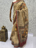 Fabulous Beige Dori Work Silk Festival Wear Saree With Blouse