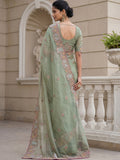 Gorgeous Pista Green Embroidered Organza Reception Wear Saree With Blouse