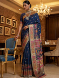 Magnificent Navy-Blue Zari Work Silk Festival Wear Saree With Blouse