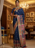 Magnificent Navy-Blue Zari Work Silk Festival Wear Saree With Blouse