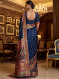 Magnificent Navy-Blue Zari Work Silk Festival Wear Saree With Blouse