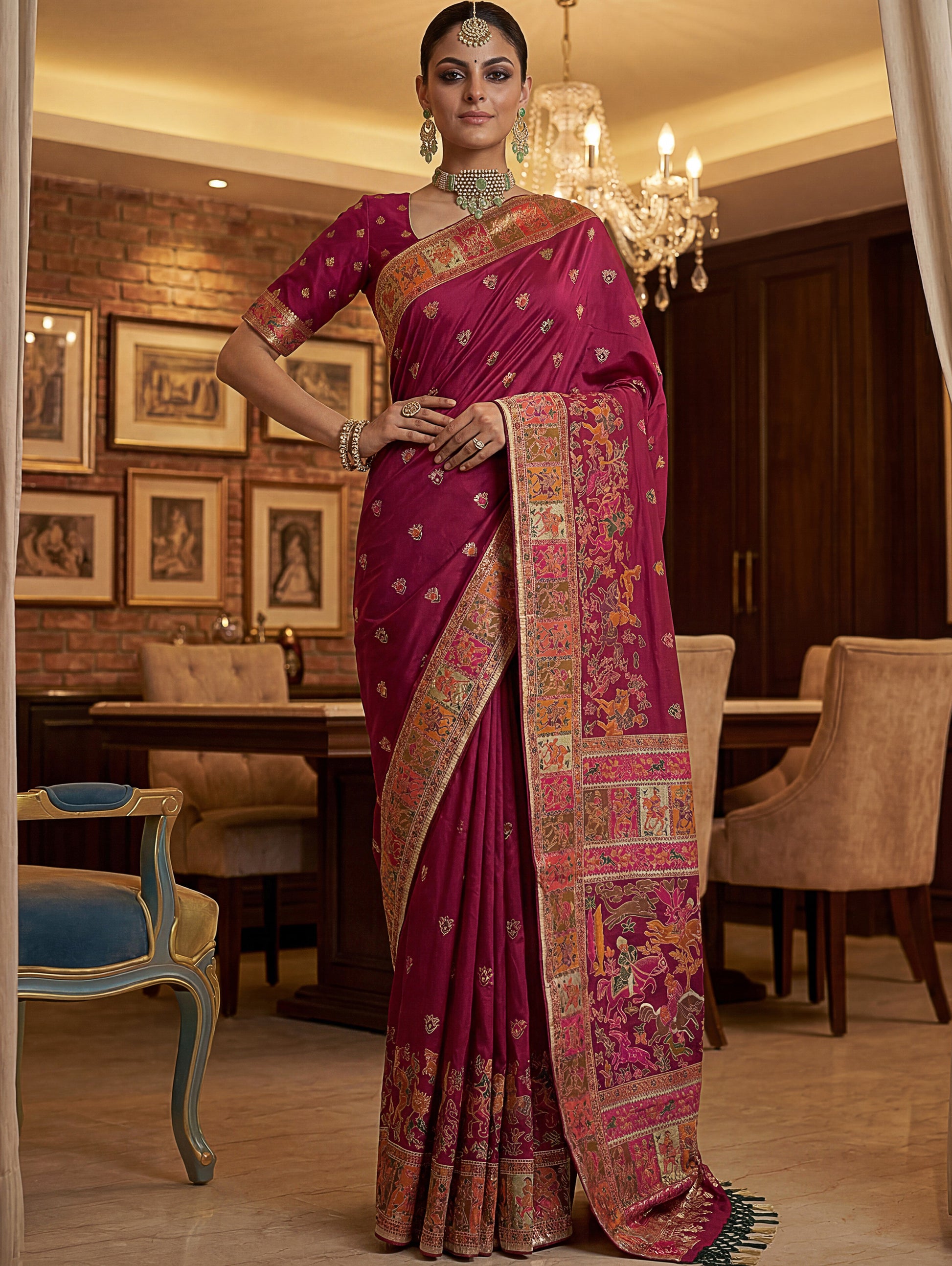Incredible Rani Pink Zari Work Silk Traditional Wear Saree With Blouse