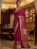 Incredible Rani Pink Zari Work Silk Traditional Wear Saree With Blouse
