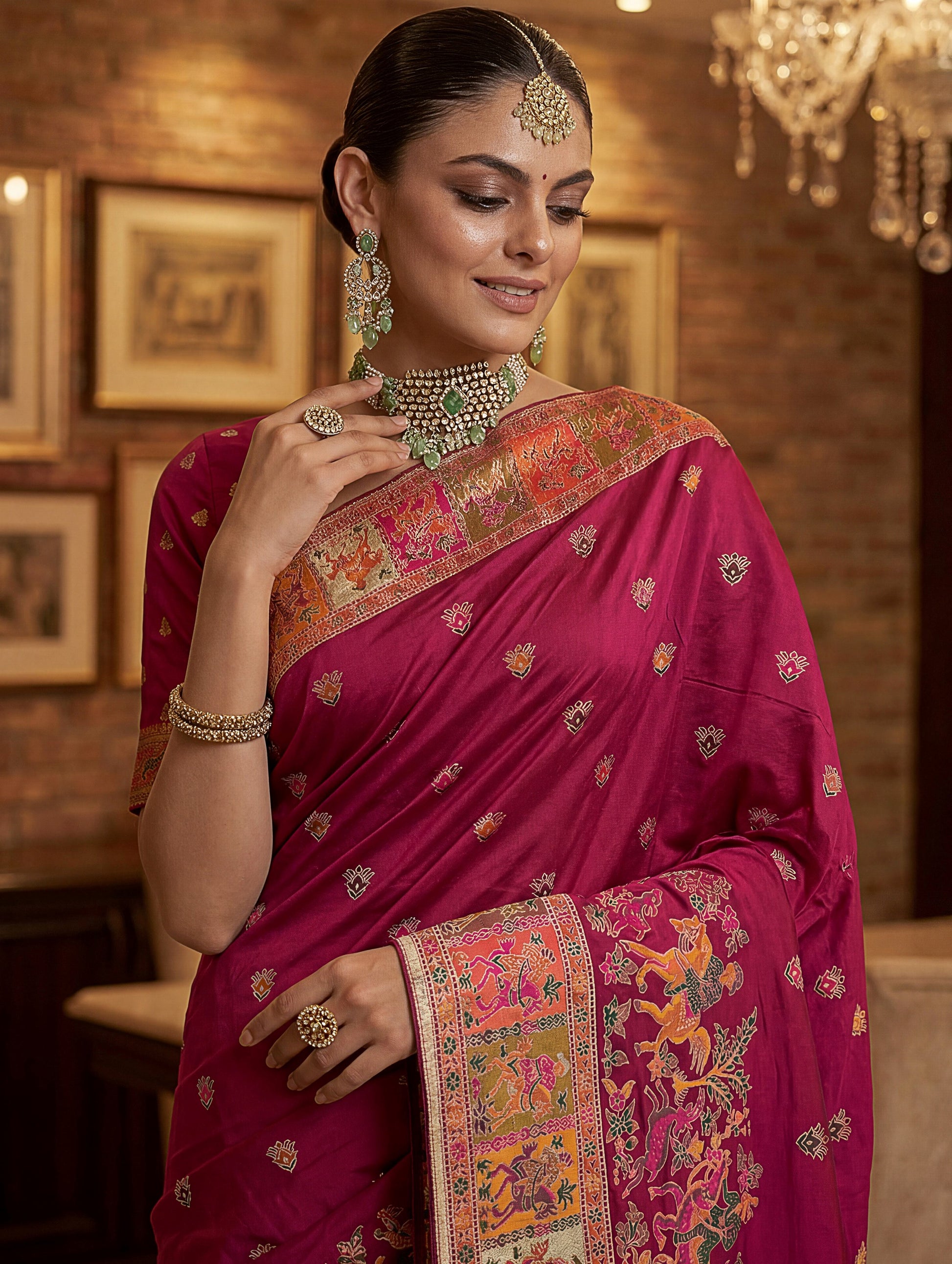 Incredible Rani Pink Zari Work Silk Traditional Wear Saree With Blouse
