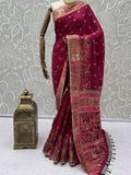 Incredible Rani Pink Zari Work Silk Traditional Wear Saree With Blouse