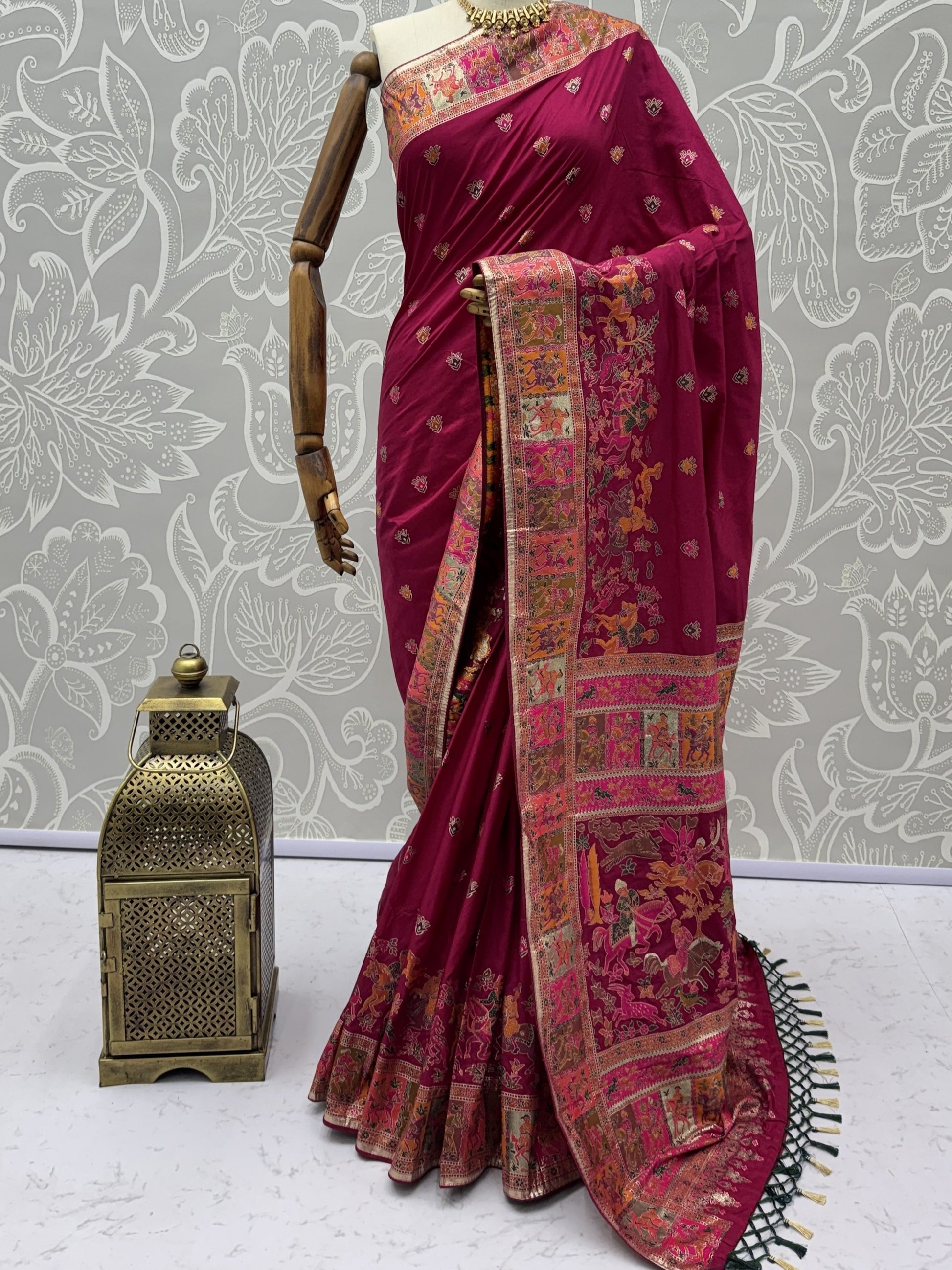 Incredible Rani Pink Zari Work Silk Traditional Wear Saree With Blouse