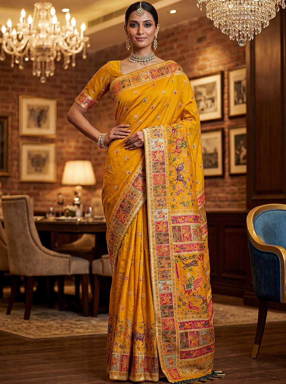 Fabulous Mustard Yellow Zari Weaving Silk Function Wear Saree With Blouse