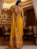 Fabulous Mustard Yellow Zari Weaving Silk Function Wear Saree With Blouse