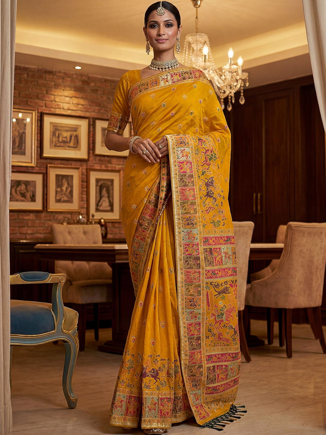 Fabulous Mustard Yellow Zari Weaving Silk Function Wear Saree With Blouse