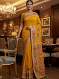 Fabulous Mustard Yellow Zari Weaving Silk Function Wear Saree With Blouse