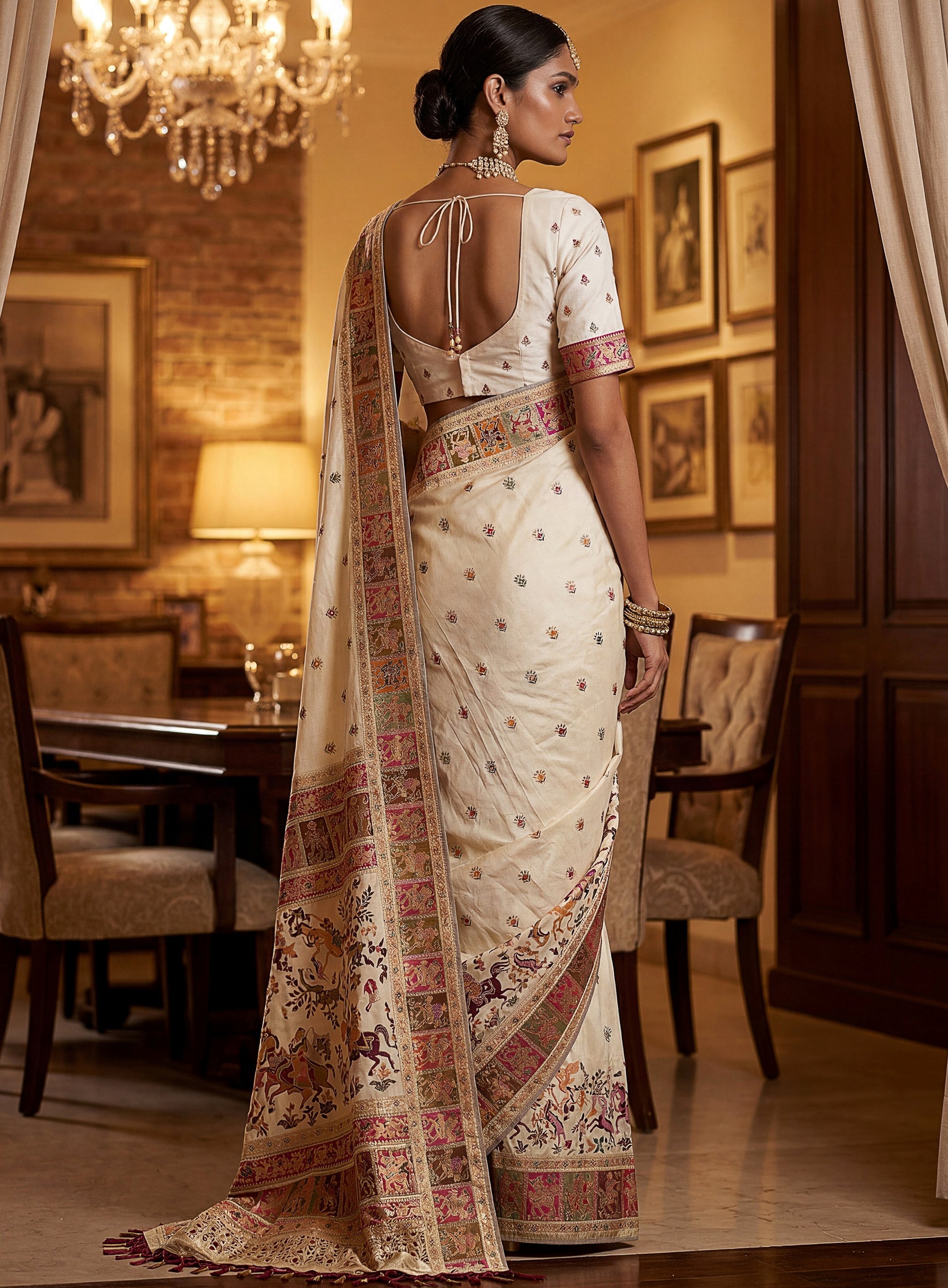Awesome Off- White Zari Weaving Silk Wedding Wear Saree With Blouse