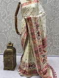 Awesome Off- White Zari Weaving Silk Wedding Wear Saree With Blouse