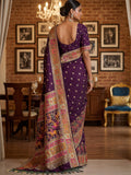 Attractive Purple  Zari Work Silk Festival Wear Saree With Blouse