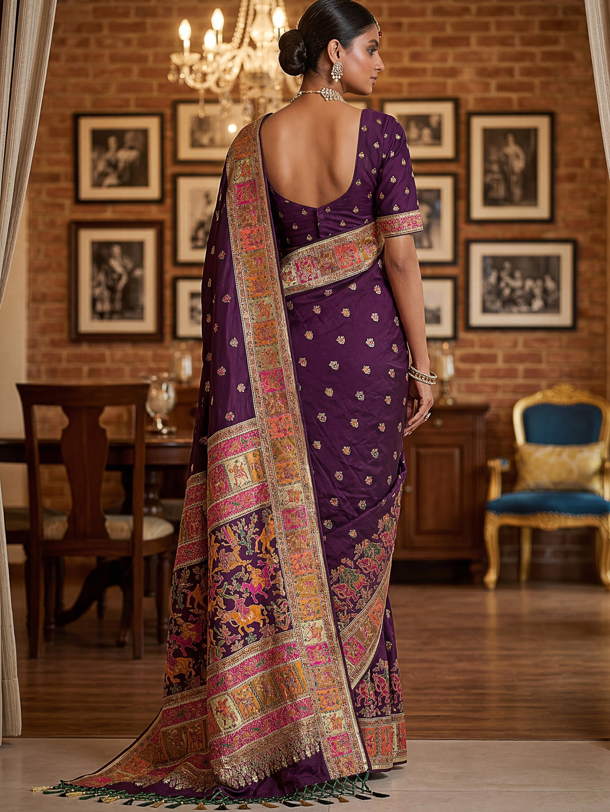 Attractive Purple  Zari Work Silk Festival Wear Saree With Blouse