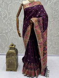 Attractive Purple  Zari Work Silk Festival Wear Saree With Blouse
