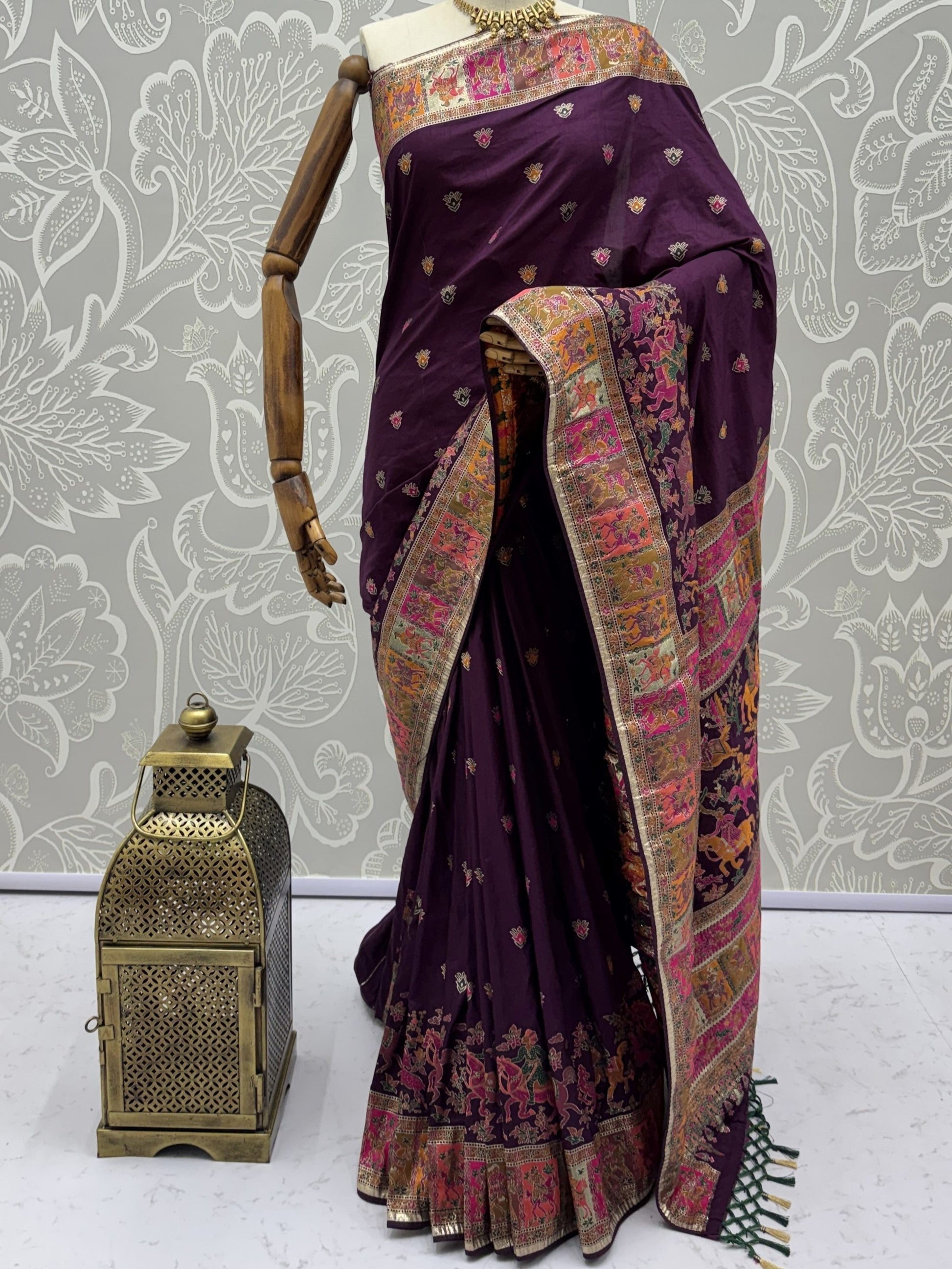 Attractive Purple  Zari Work Silk Festival Wear Saree With Blouse