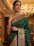 Charming Green  Zari Work Silk Traditional Wear Saree With Blouse