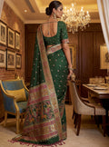 Charming Green  Zari Work Silk Traditional Wear Saree With Blouse