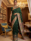 Charming Green  Zari Work Silk Traditional Wear Saree With Blouse