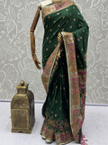 Charming Green  Zari Work Silk Traditional Wear Saree With Blouse