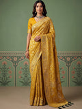 Wonderful Mustard Yellow Zari Work Silk Wedding Wear Saree With Blouse